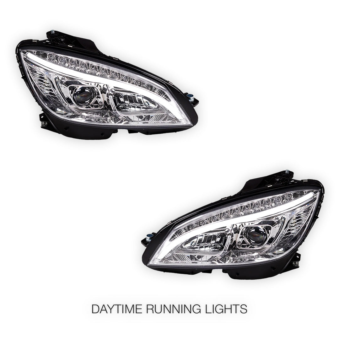 Mercedes-Benz C-Class W204 (2007- 2010) Halogen Model Crystal LED DRL Projector Headlights LH + RH