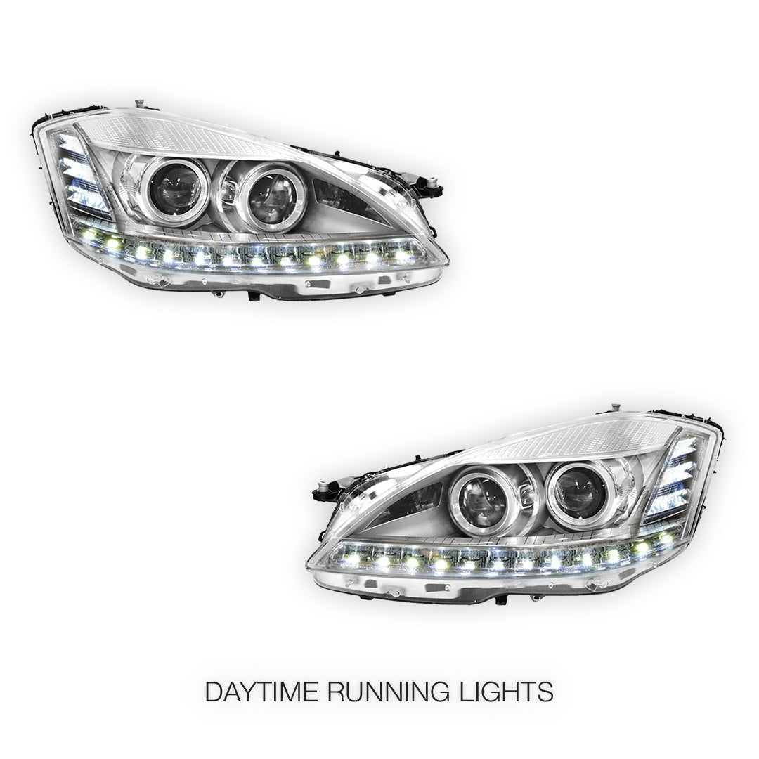 Mercedes-Benz S-Class W221 (2006 - 2009) S65 AMG Style DRL LED Projector Headlights with LED Indicators LH + RH