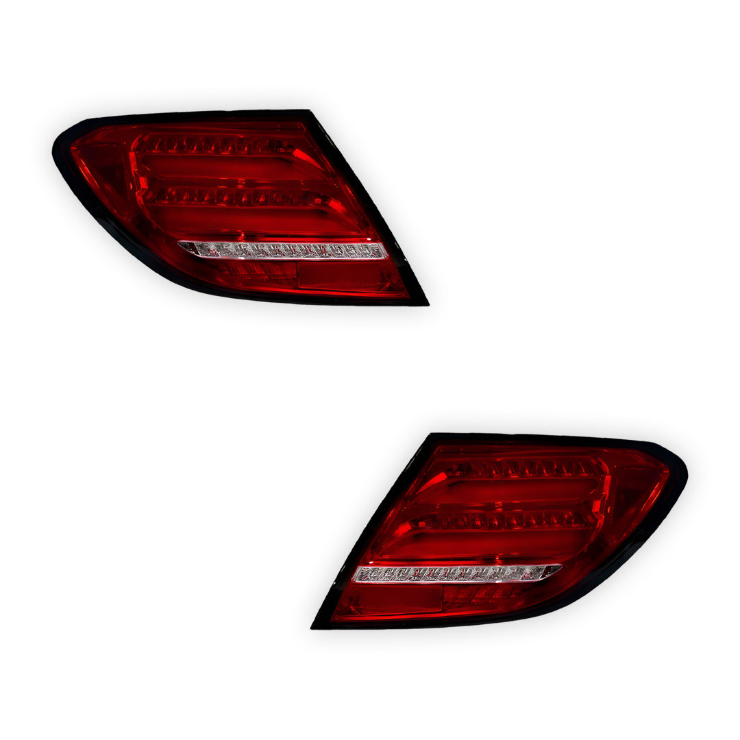 Mercedes-Benz C-Class W204 (2007 - 2011) Clear Red Sequential Full LED Tail Lights LH + RH