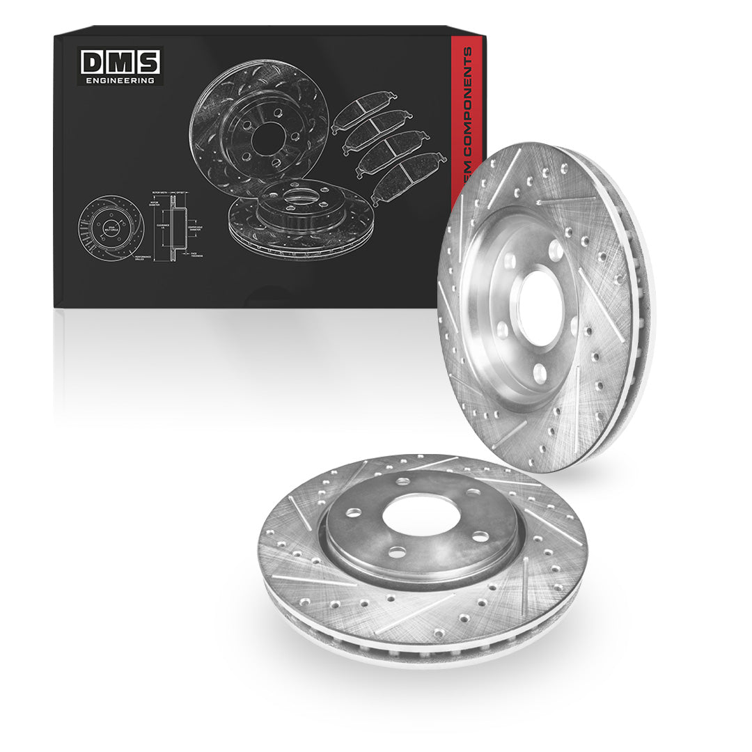 Holden Commodore VB / VC / VH / VK / VL (1978 - 1988) Rear Dimple Drilled and Slotted Brake Rotors and Brake Pads LH + RH