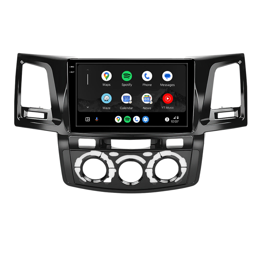 Toyota Hilux N70 (2005 - 2015) 9" 13.3" Wireless Android 16 Head Unit for Apple CarPlay / Android Auto Straight Knob AC Panel