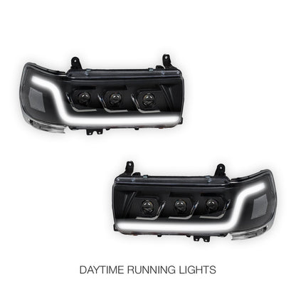 Toyota LandCruiser LC80 / FJ80 (1990 - 1998) Sequential LED DRL Black Projector Headlights LH + RH