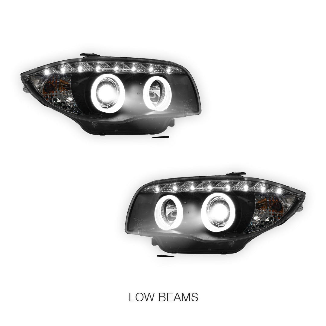 BMW 1 Series E81 / E82 / E87 / E88 (2004 - 2013) Halogen Model DRL Projector Headlights LH + RH