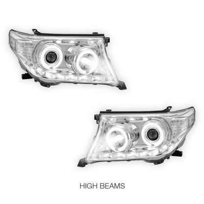 Toyota LandCruiser 200 Series (2007- 2015) Halogen Model LED DRL Halo Projector Headlights LH + RH