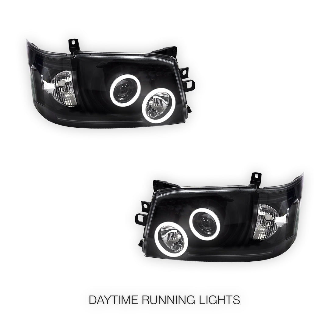 Toyota HiAce H200 (2005 - 2010) CCFL Angel-Eyes LED DRL Projector Headlights LH + RH