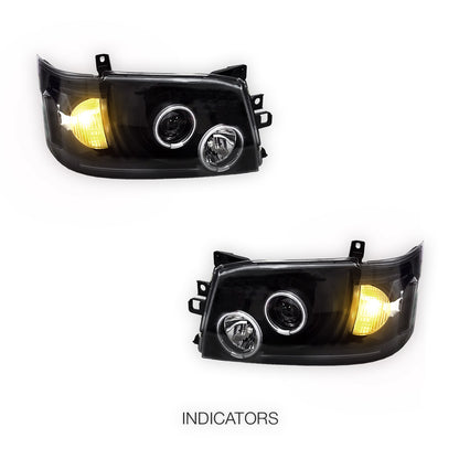 Toyota HiAce H200 (2005 - 2010) CCFL Angel-Eyes LED DRL Projector Headlights LH + RH