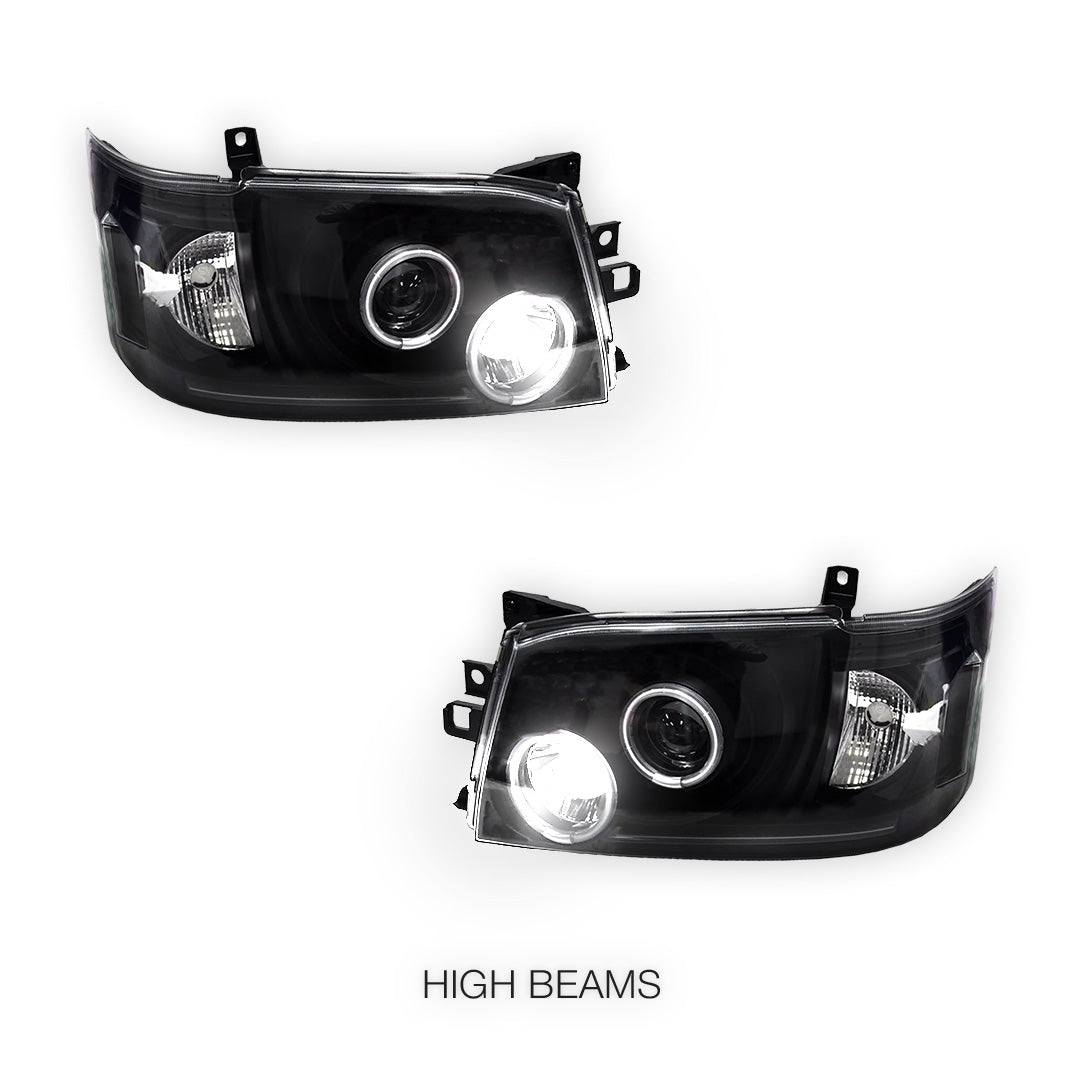 Toyota HiAce H200 (2005 - 2010) CCFL Angel-Eyes LED DRL Projector Headlights LH + RH
