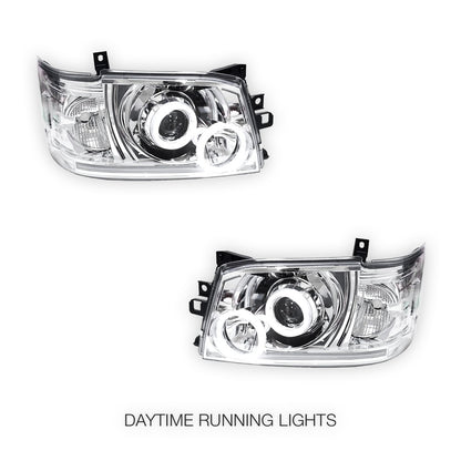 Toyota HiAce H200 (2005 - 2010) CCFL Angel-Eyes LED DRL Projector Headlights LH + RH