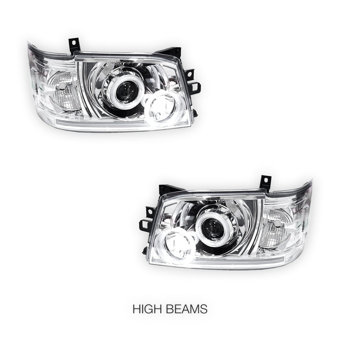 Toyota HiAce H200 (2005 - 2010) CCFL Angel-Eyes LED DRL Projector Headlights LH + RH