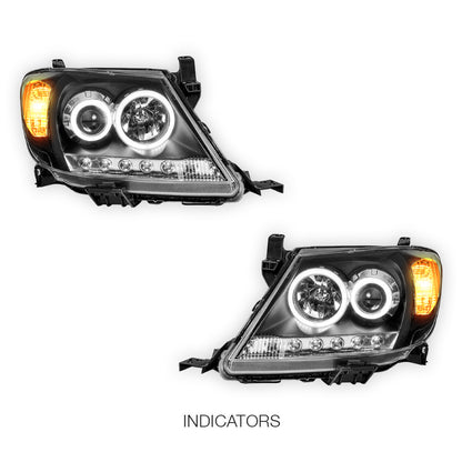 Toyota HiLux N70 (2005 - 2011) High Power LED DRL Angel Eyes Projector Headlights LH + RH
