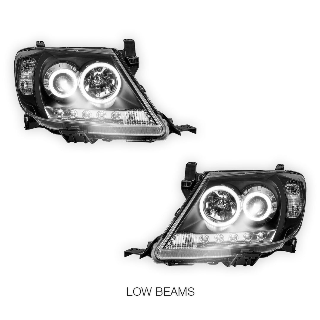 Toyota HiLux N70 (2005 - 2011) High Power LED DRL Angel Eyes Projector Headlights LH + RH