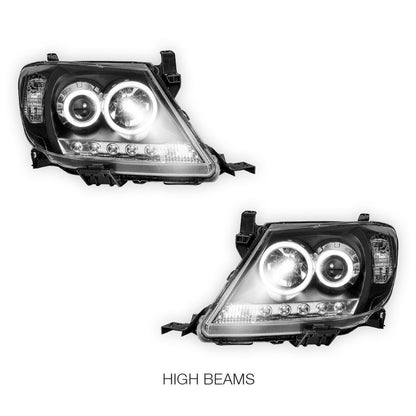 Toyota HiLux N70 (2005 - 2011) High Power LED DRL Angel Eyes Projector Headlights LH + RH