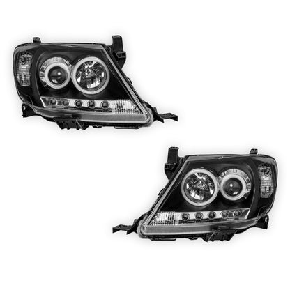 Toyota HiLux N70 (2005 - 2011) High Power LED DRL Angel Eyes Projector Headlights LH + RH