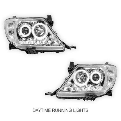 Toyota HiLux N70 (2005 - 2011) High Power LED DRL Angel Eyes Projector Headlights LH + RH