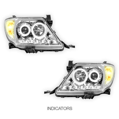 Toyota HiLux N70 (2005 - 2011) High Power LED DRL Angel Eyes Projector Headlights LH + RH