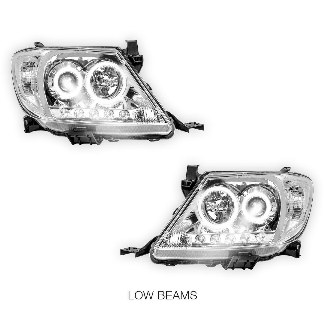 Toyota HiLux N70 (2005 - 2011) High Power LED DRL Angel Eyes Projector Headlights LH + RH
