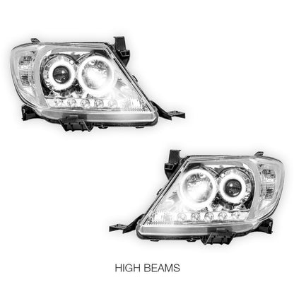 Toyota HiLux N70 (2005 - 2011) High Power LED DRL Angel Eyes Projector Headlights LH + RH