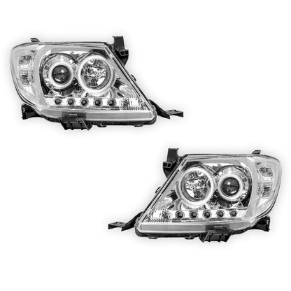 Toyota HiLux N70 (2005 - 2011) High Power LED DRL Angel Eyes Projector Headlights LH + RH