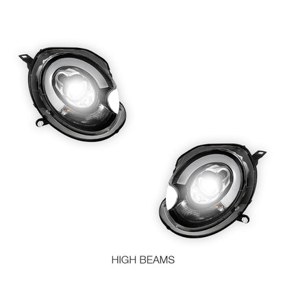 Mini Cooper R55 / R56 / R57 / R58 / R59 (2007 - 2013) Halogen Model F56 Style 3D LED Bar DRL Dual Beam Projector Headlights LH + RH