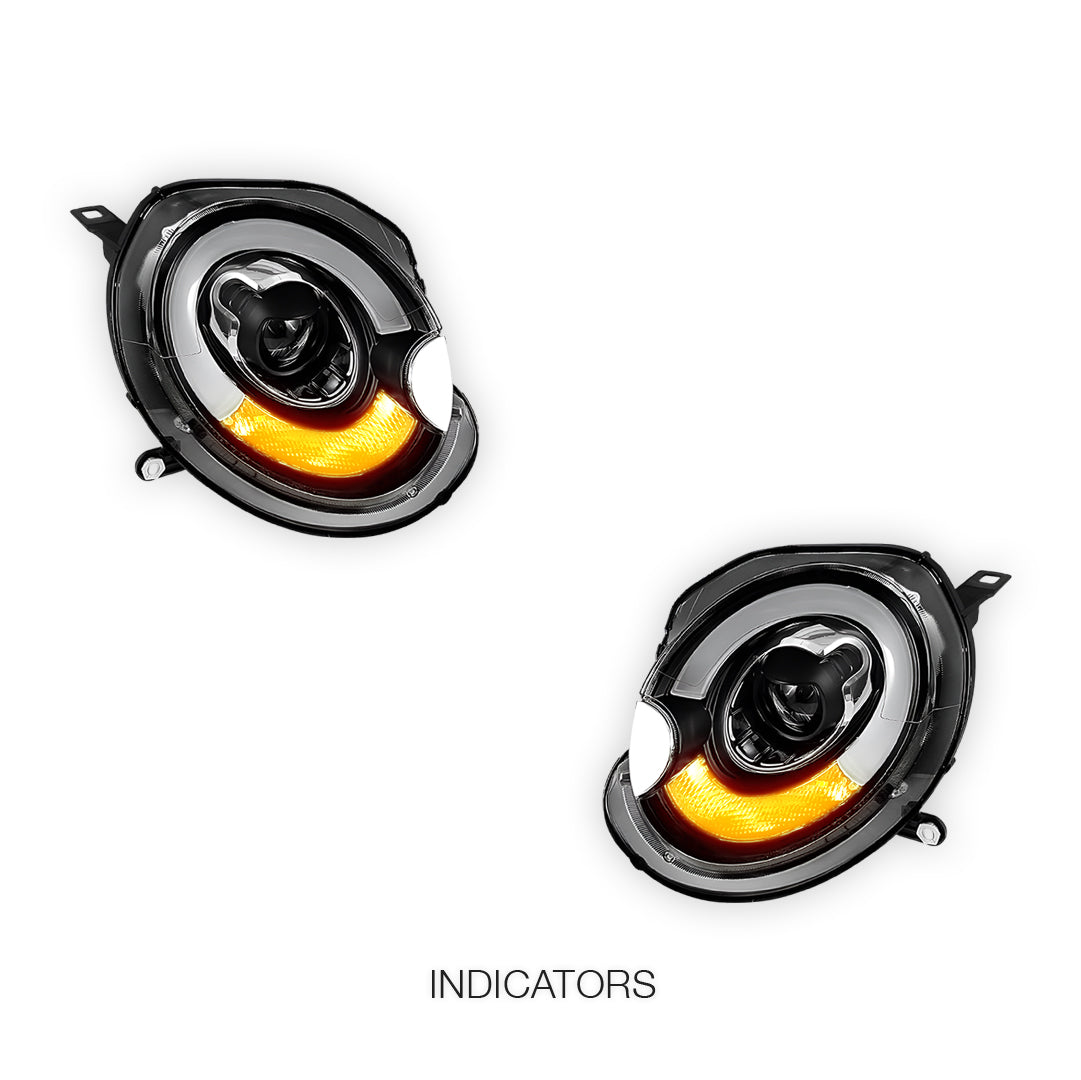 Mini Cooper R55 / R56 / R57 / R58 / R59 (2007 - 2013) Halogen Model F56 Style 3D LED Bar DRL Dual Beam Projector Headlights LH + RH