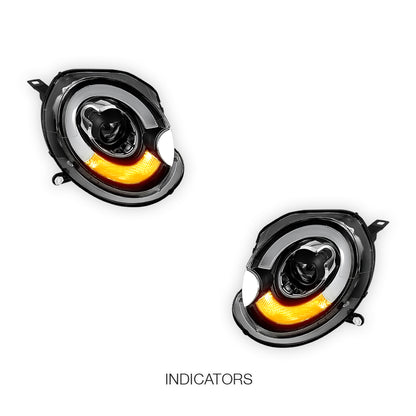 Mini Cooper R55 / R56 / R57 / R58 / R59 (2007 - 2013) Halogen Model F56 Style 3D LED Bar DRL Dual Beam Projector Headlights LH + RH