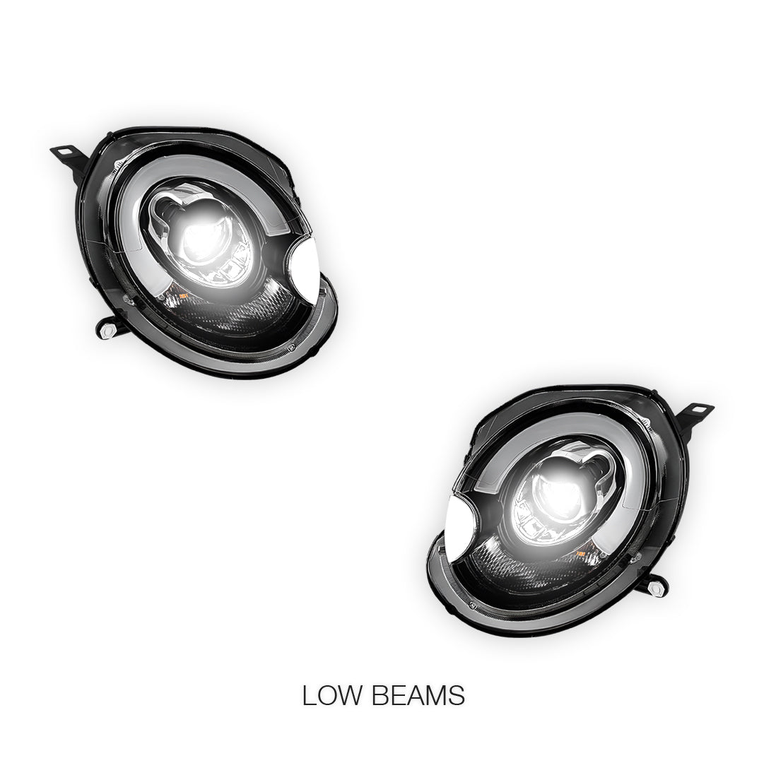 Mini Cooper R55 / R56 / R57 / R58 / R59 (2007 - 2013) Halogen Model F56 Style 3D LED Bar DRL Dual Beam Projector Headlights LH + RH