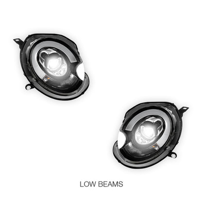 Mini Cooper R55 / R56 / R57 / R58 / R59 (2007 - 2013) Halogen Model F56 Style 3D LED Bar DRL Dual Beam Projector Headlights LH + RH