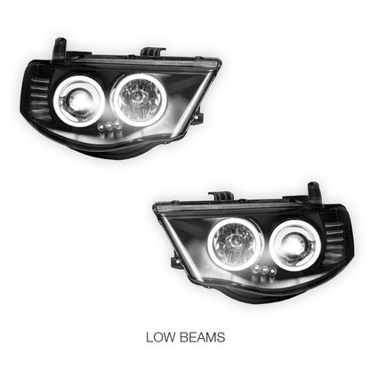 Mitsubishi Triton ML / MN (2006 - 2015) Black High Power LED Angel-Eyes Projector Headlights LH + RH