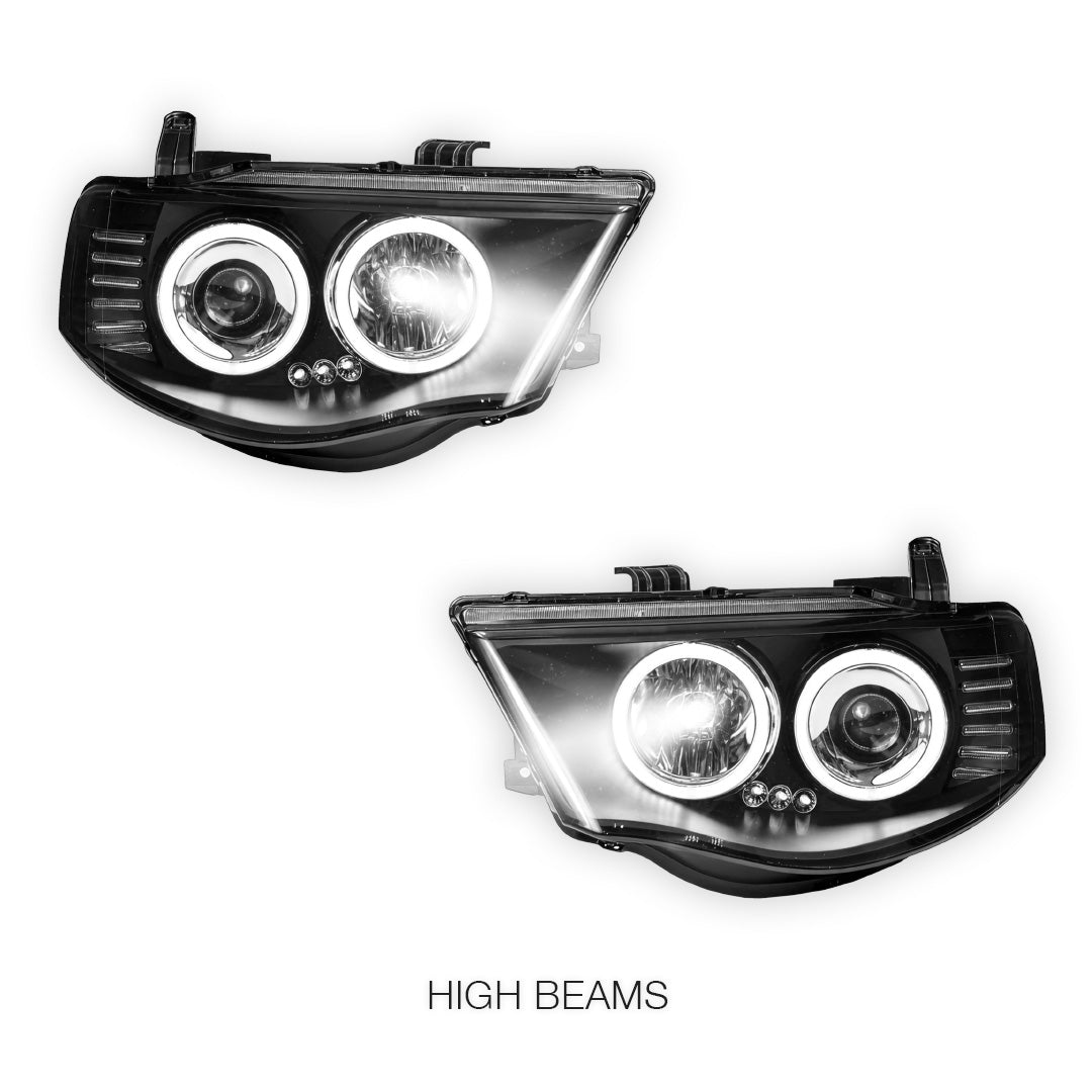 Mitsubishi Triton ML / MN (2006 - 2015) Black High Power LED Angel-Eyes Projector Headlights LH + RH