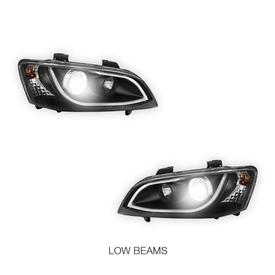 Holden Commodore VE Series 2 (2009 - 2013) Black LED 3D DRL Projector Headlights LH + RH