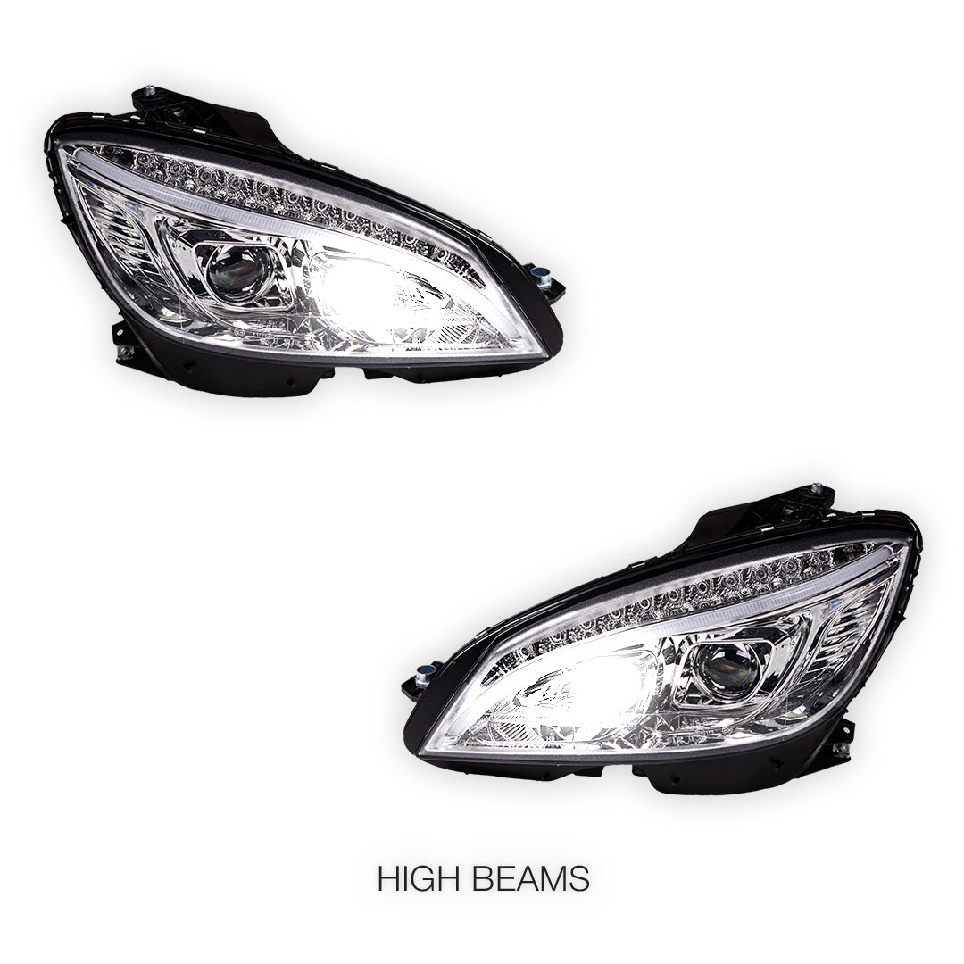Mercedes-Benz C-Class W204 (2007- 2010) Halogen Model Crystal LED DRL Projector Headlights LH + RH