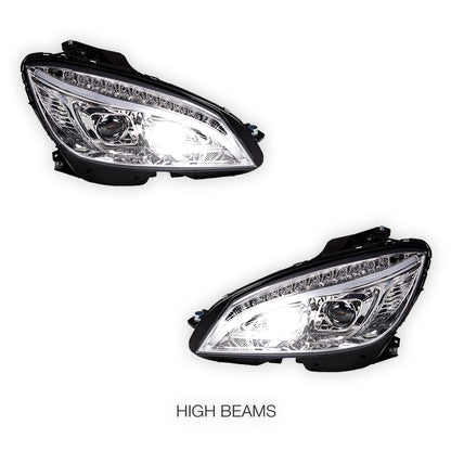 Mercedes-Benz C-Class W204 (2007- 2010) Halogen Model Crystal LED DRL Projector Headlights LH + RH
