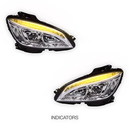Mercedes-Benz C-Class W204 (2007- 2010) Halogen Model Crystal LED DRL Projector Headlights LH + RH