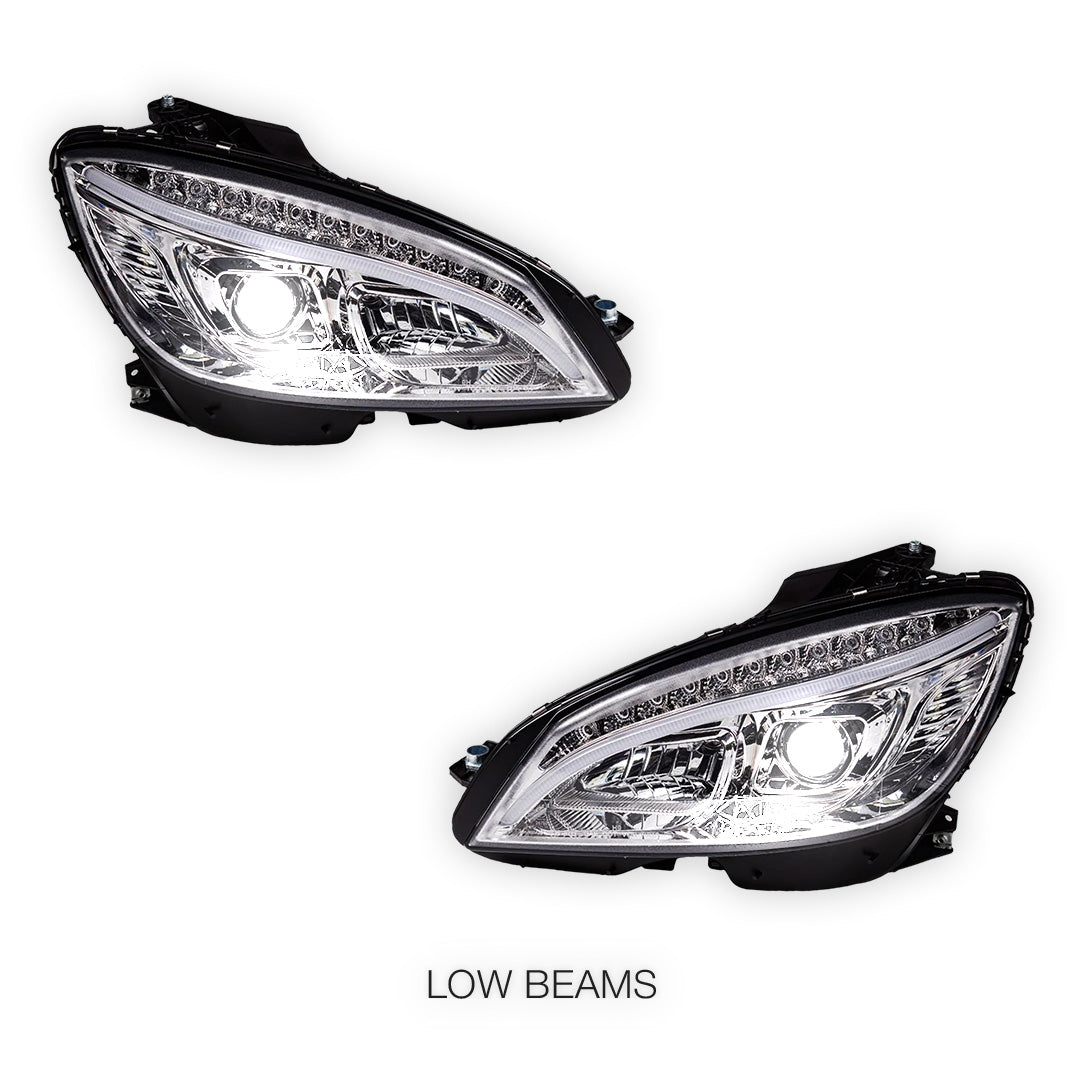 Mercedes-Benz C-Class W204 (2007- 2010) Halogen Model Crystal LED DRL Projector Headlights LH + RH