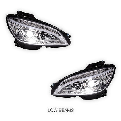 Mercedes-Benz C-Class W204 (2007- 2010) Halogen Model Crystal LED DRL Projector Headlights LH + RH
