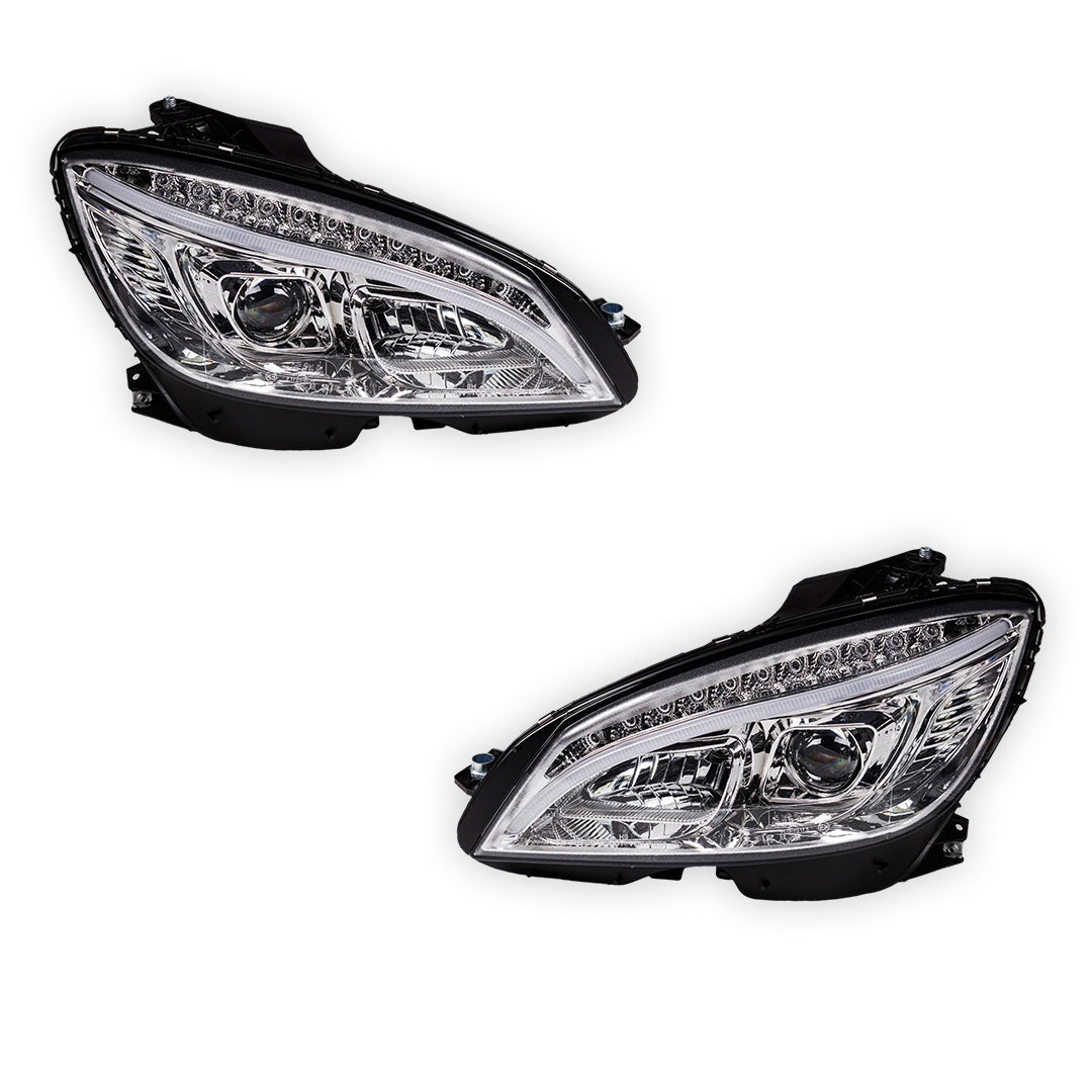 Mercedes-Benz C-Class W204 (2007- 2010) Halogen Model Crystal LED DRL Projector Headlights LH + RH