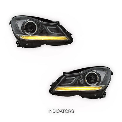 Mercedes-Benz C-Class W204 (2011- 2014) AMG C63 Style Full LED Projector & DRL Headlights LH + RH