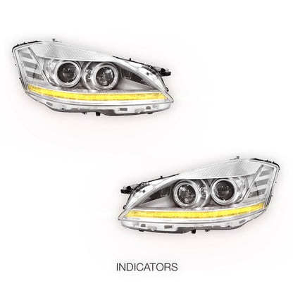Mercedes-Benz S-Class W221 (2006 - 2009) S65 AMG Style DRL LED Projector Headlights with LED Indicators LH + RH