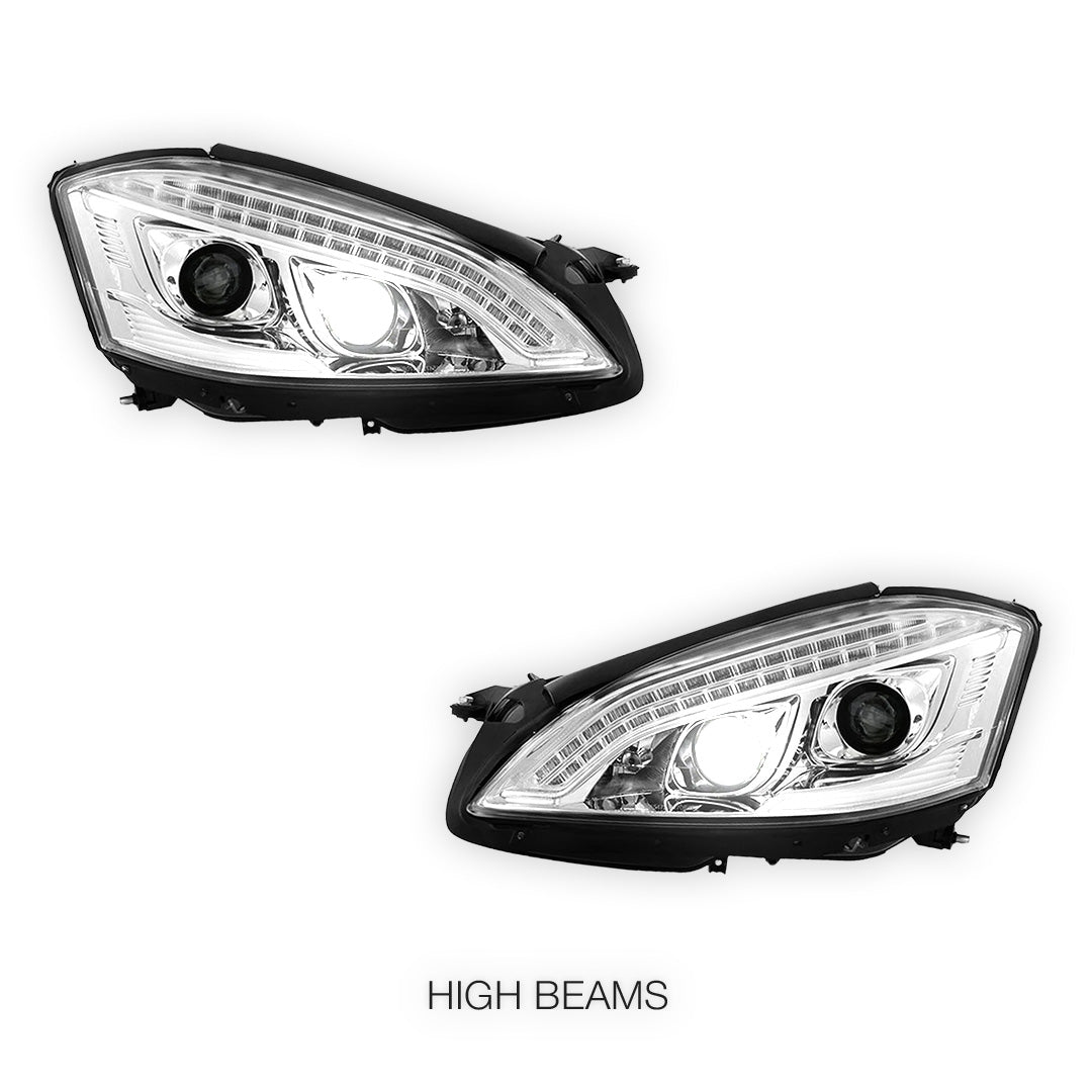 Mercedes-Benz S-Class W221 (2006 - 2009) S65 AMG Style DRL LED Projector Headlights with LED Indicators LH + RH
