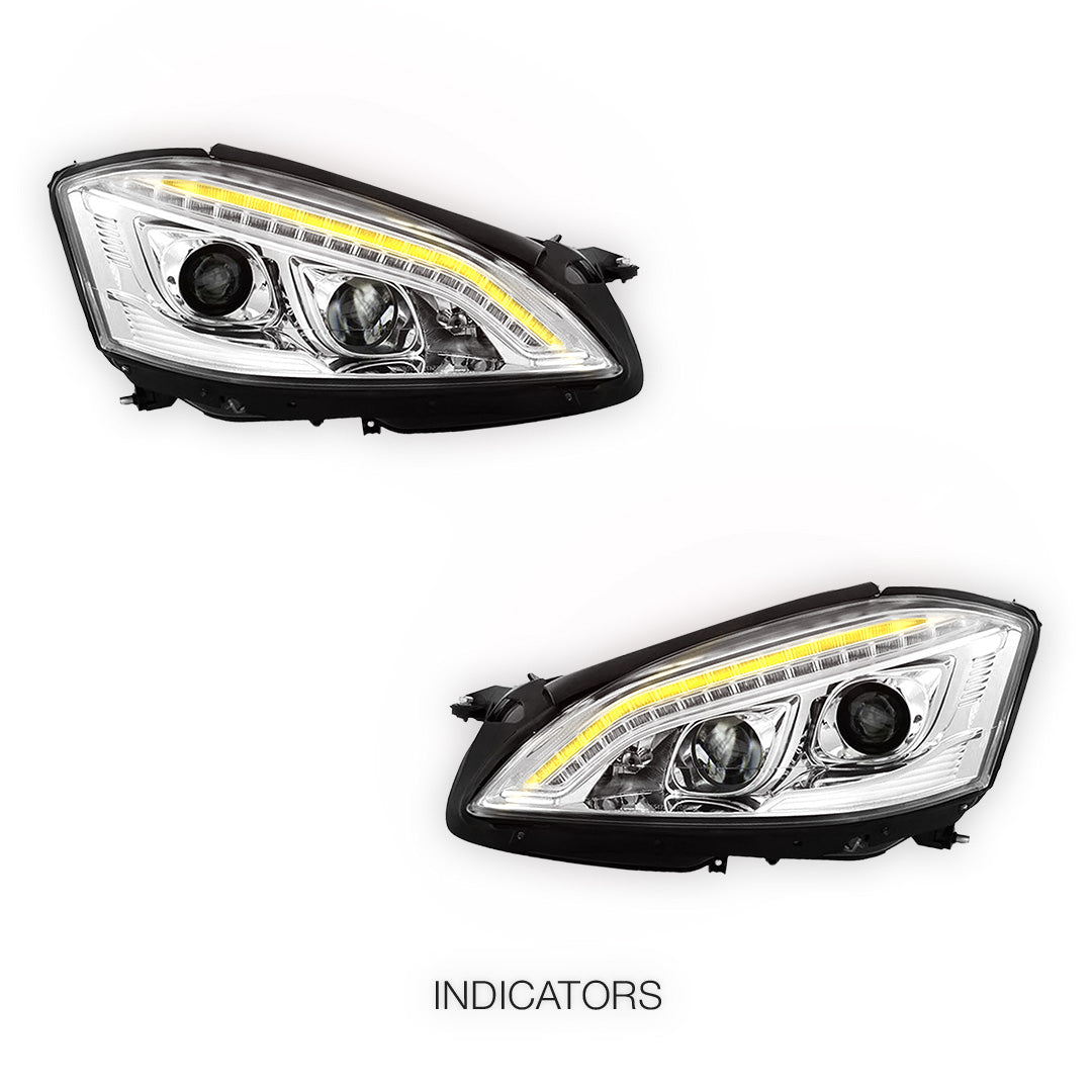 Mercedes-Benz S-Class W221 (2006 - 2009) S65 AMG Style DRL LED Projector Headlights with LED Indicators LH + RH