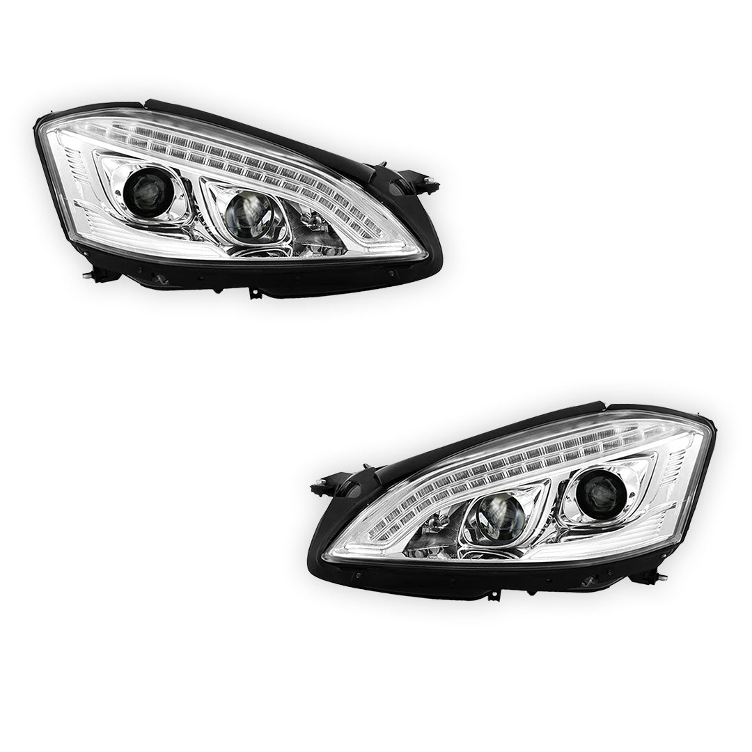 Mercedes-Benz S-Class W221 (2006 - 2009) S65 AMG Style DRL LED Projector Headlights with LED Indicators LH + RH
