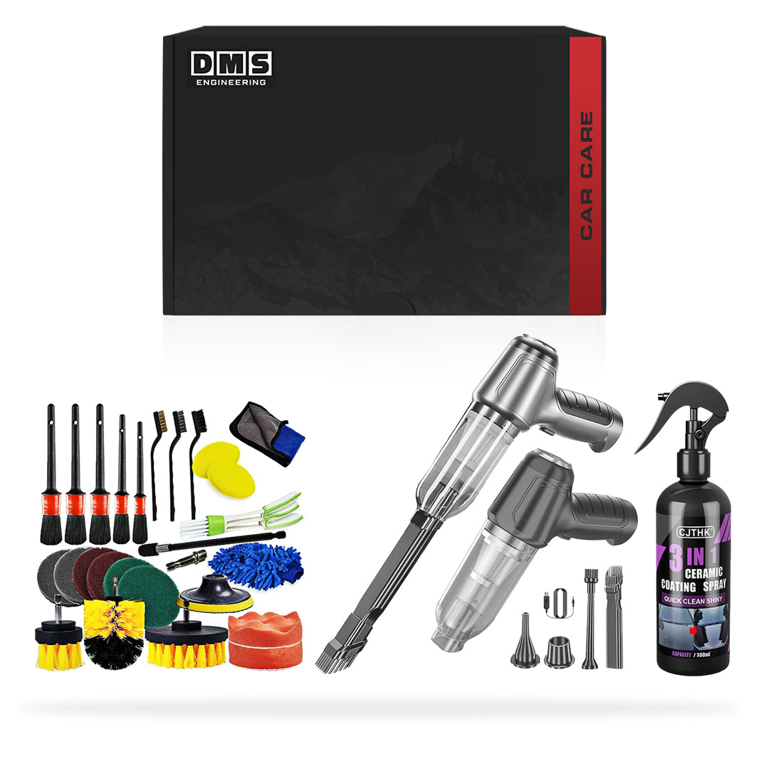 Complete Car Care Bundle - 26-pieces Detailing Kit + Ceramic Spray + High-Power Vacuum Cleaner