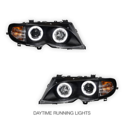 BMW 3 Series E46 Sedan / Wagon (2002 - 2004) CCFL Angel-Eyes Projector Headlights LH + RH