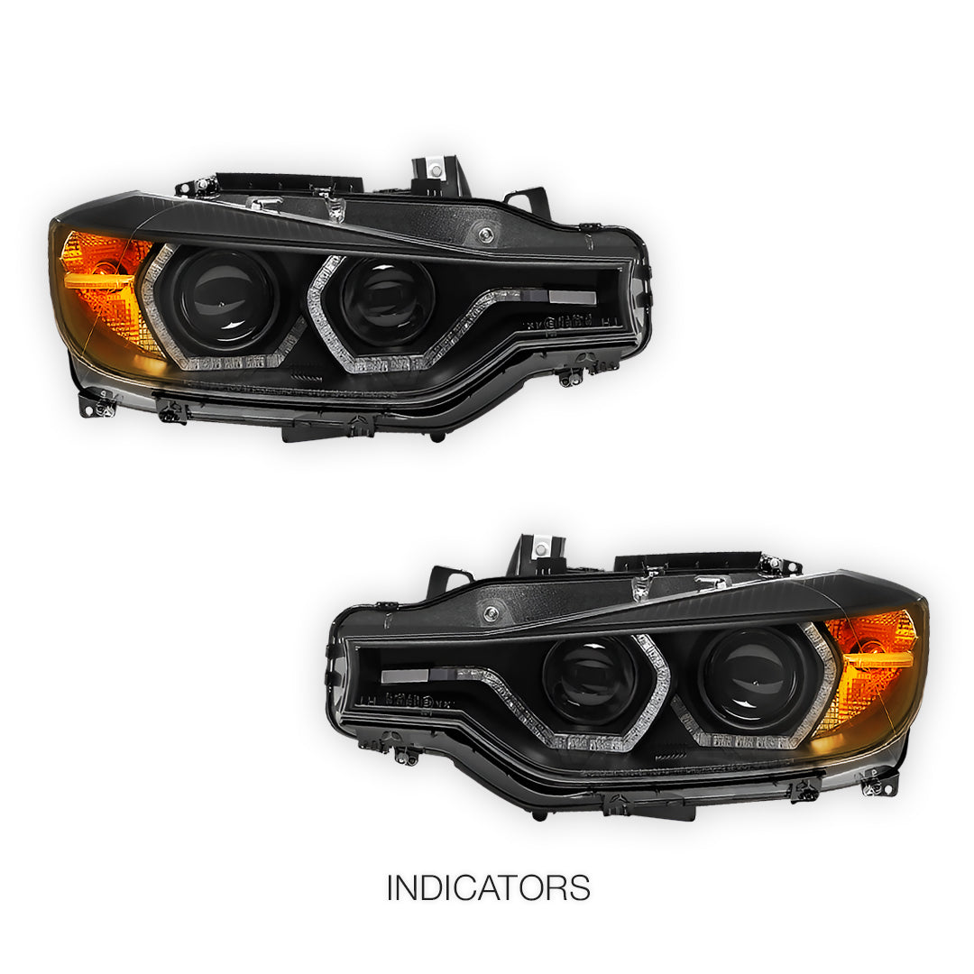 BMW 3 Series F30 / F31 (2012 - 2015) Halogen Model LED DRL Projector Headlights LH + RH