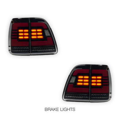Toyota LandCruiser 100 Series (1998 - 2007) Black Sequential Full LED Tail Lights LH + RH