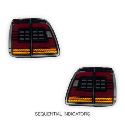 Toyota LandCruiser 100 Series (1998 - 2007) Black Sequential Full LED Tail Lights LH + RH