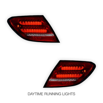 Mercedes-Benz C-Class W204 (2007 - 2011) Clear Red Sequential Full LED Tail Lights LH + RH