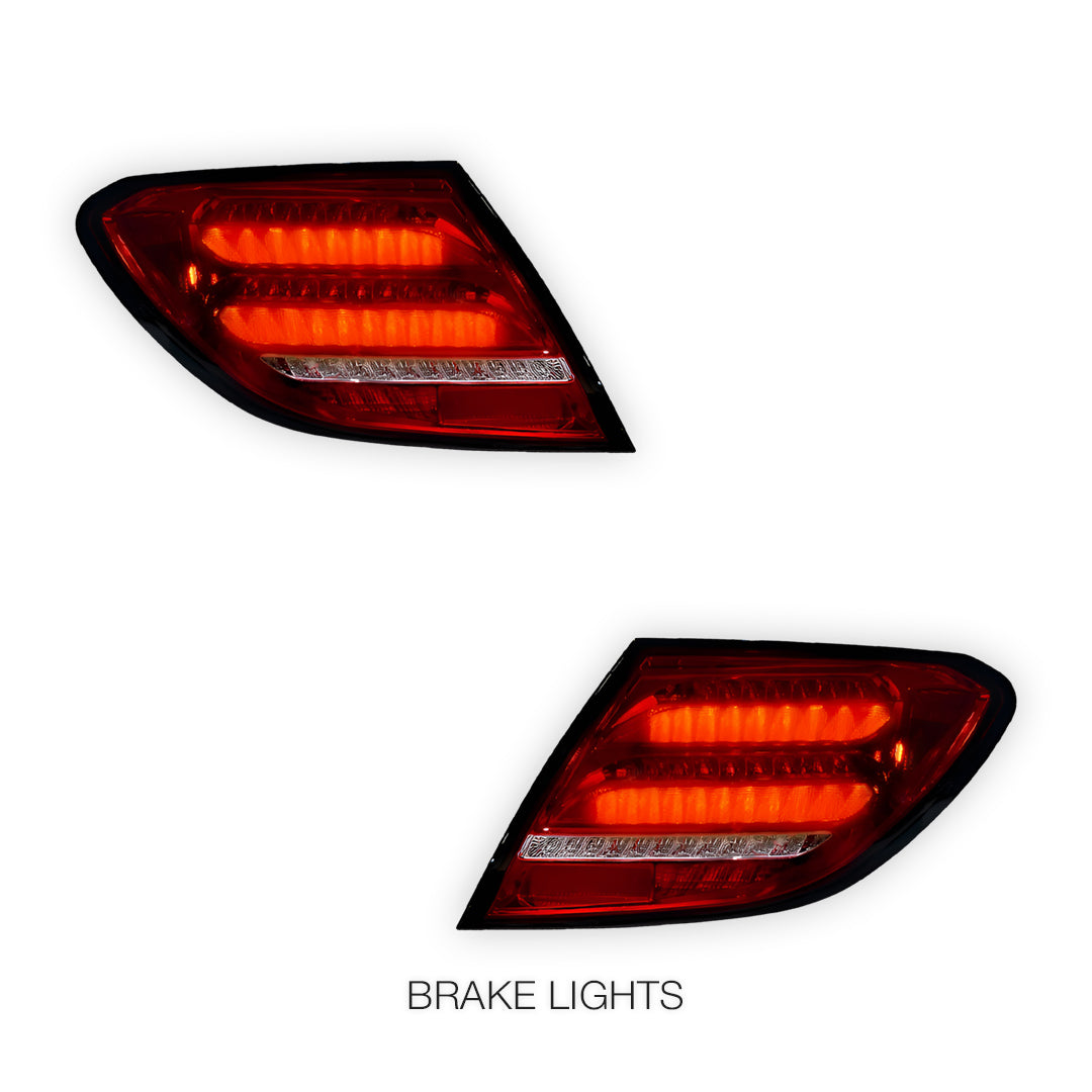 Mercedes-Benz C-Class W204 (2007 - 2011) Clear Red Sequential Full LED Tail Lights LH + RH