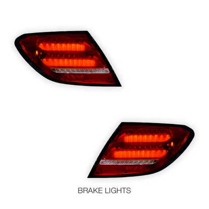 Mercedes-Benz C-Class W204 (2007 - 2011) Clear Red Sequential Full LED Tail Lights LH + RH