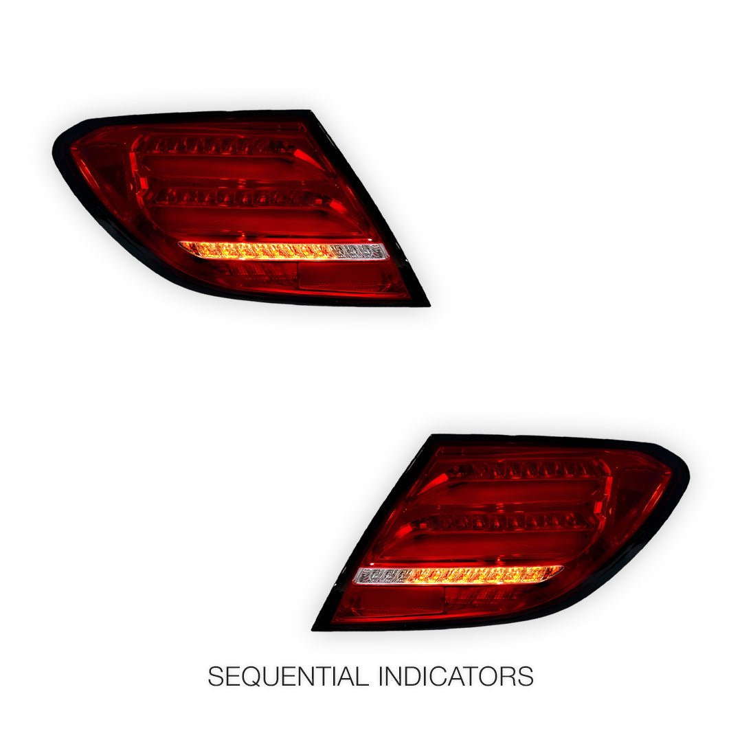 Mercedes-Benz C-Class W204 (2007 - 2011) Clear Red Sequential Full LED Tail Lights LH + RH